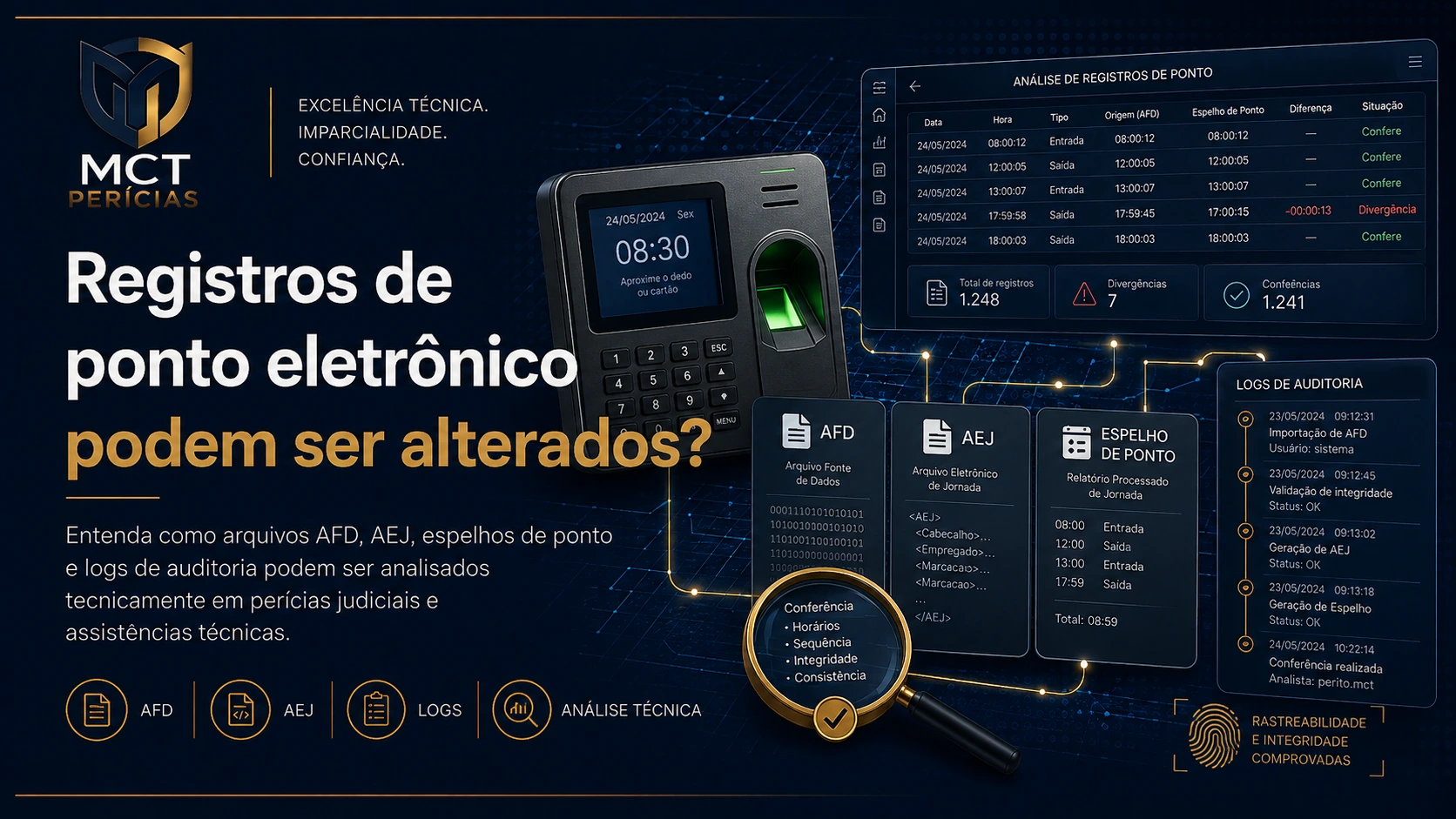 Capa do artigo Registros de ponto eletrônico podem ser alterados? Entenda o que a perícia analisa
